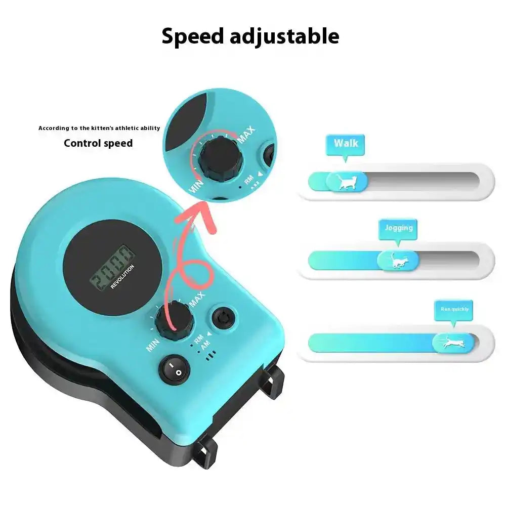 Speed-adjustable cat exercise toy with multiple modes, allowing customization based on a cat’s athletic ability for optimal