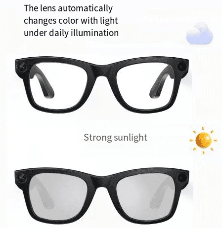 Smart glasses with color-changing lenses in sunlight