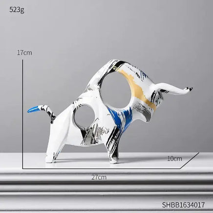 Modern Art Graffiti Cow Figurine with white and blue abstract design, measuring 27cm x 17cm x 10cm for modern styling.