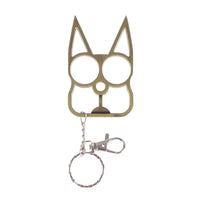 Gold Portable Cute Cat Multifunction Outdoor Gadgets Keychain featuring a key ring and clip, perfect for multifunctional outdoor use.