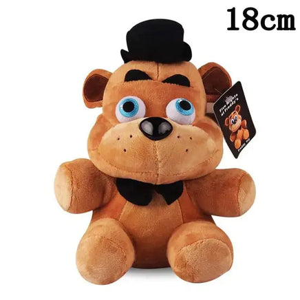 Classic brown bear NAF plush toy with a black bow tie and hat, designed for cuddly comfort, 18cm tall.