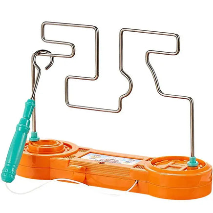 Orange electric bump maze toy with teal wand, featuring a challenging wire maze for skill development.