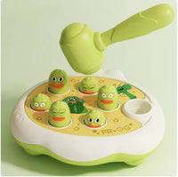 Groundhog Educational Toy in a green frog theme, featuring a hammer and interactive frog figures on a sturdy plastic base.