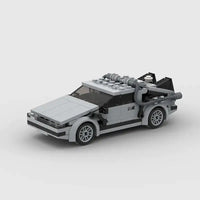 Delorean Classic Building Blocks side view of the gray car model, highlighting its detailed construction and creative design.