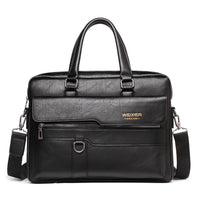 Black men briefcase bag with a professional design, multiple compartments, and sturdy handles for office or travel use.