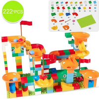 222-piece marble race run block toy set with parts breakdown and colorful design for engaging construction play.