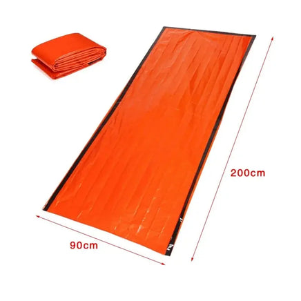 Emergency sleeping bag dimensions 200cm x 90cm, lightweight and foldable for easy storage and outdoor use.