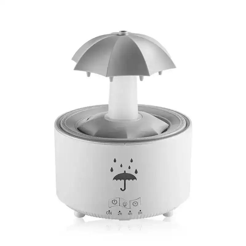 White Raindrop Aromatherapy Humidifier with an umbrella-inspired design, ideal for creating a relaxing and fragrant atmospher