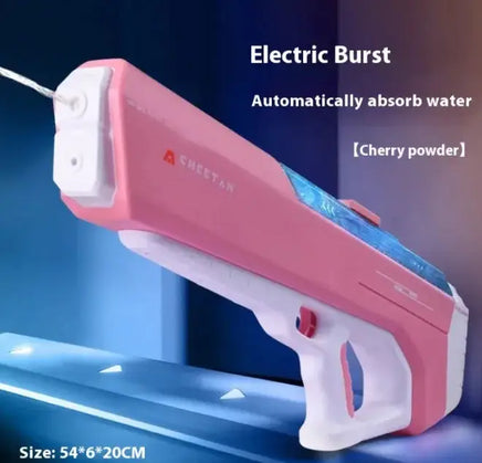 Cherry powder pink electric water gun toy with a sleek design and powerful water burst. Great for outdoor play.