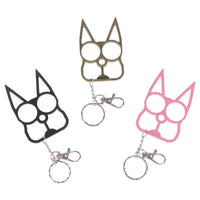 Set of three Portable Cute Cat Multifunction Outdoor Gadgets Keychains in black, pink, and gold with key rings and clips.