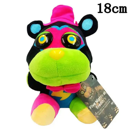 Black and neon bear NAF plush toy with colorful accents and a playful design, 18cm tall.