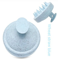 Blue wheat straw soft rubber shampoo brush with ergonomic handle and soft bristles for gentle scalp massage.