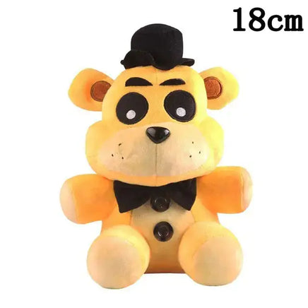 Yellow bear NAF plush toy with a black bow tie and cheerful expression, crafted for cuddly comfort, 18cm tall.