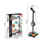 Kids Microphone with Stand featuring an adjustable height, colorful base with interactive buttons, and a durable plastic design. Perfect for enhancing creativity and singing skills.