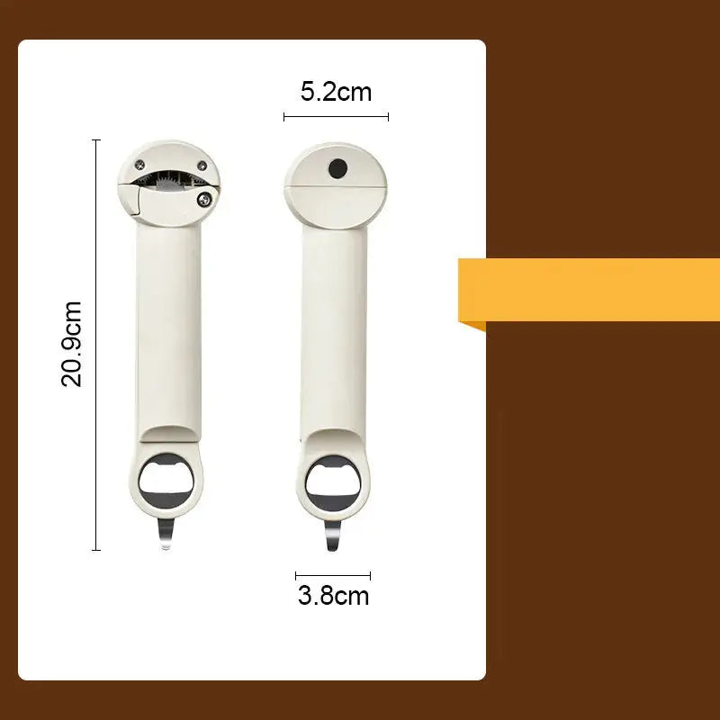 Beige stainless steel labor-saving cap screw gadget with dimensions 20.9cm x 5.2cm x 3.8cm, perfect for opening jars effortlessly.