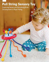 Pull string sensory toy promoting brain development and sensory exploration, with colorful strings and interactive features.