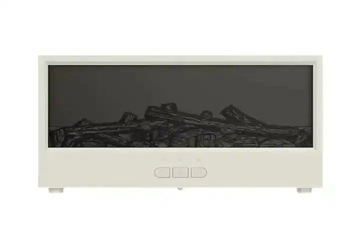 White fireplace flame diffuser with remote control functionality for effortless moisture and ambiance control.