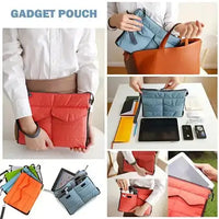 GO GO Gadget Pouch in action, showing its versatility for organizing gadgets and accessories, fitting seamlessly into bags for easy portability.