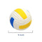 Yellow and blue volleyball-shaped squeaky dog toy, 9.5cm in size, ideal for interactive play. Durable pet toy from Shop Name.