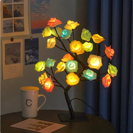 Romantic Rose Tree Lamp with multicolor LED roses, creating a vibrant and romantic ambiance for bedroom or living room decor.