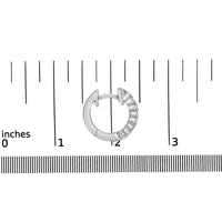 .925 sterling silver petite hoop earrings with 1/6 cttw diamonds shown next to a ruler for size reference.