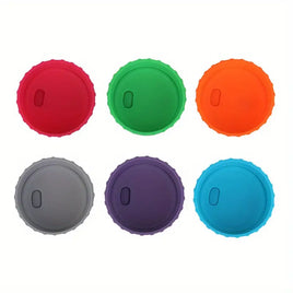 Set of six multicolor leak-proof silicone can lids for drink sealing. Ideal for carbonation retention and dustproof beverage storage.