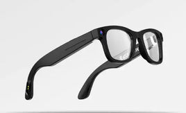 AI Camera Glasses with HD video and voice call feature, showcasing sleek black smart frame with built-in camera and touch controls.