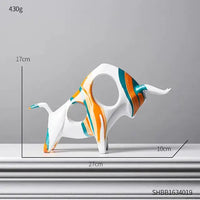 Modern Art Graffiti Cow Figurine with white and orange abstract design, measuring 27cm x 17cm x 10cm for modern interiors.