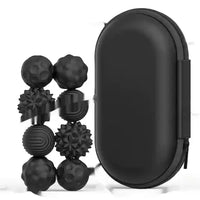 Black sensory magnetic ball toy set for children ages 4-6 with various textured silicone balls and an oval black storage case for interactive play.
