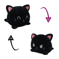 Black cat double-sided plush toy with reversible happy and angry expressions. Soft and cuddly from Shop Name.