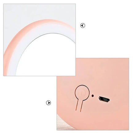 Detailed view of the Pocket LED Makeup Mirror's LED light ring and charging interface, emphasizing its functional design.