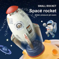 Space-themed Rocket Launcher Toy with water pressure jet, featuring astronaut graphics and a fun outer space backdrop.