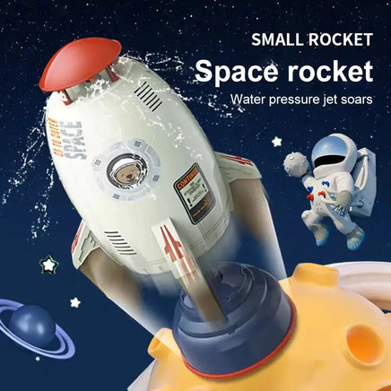 Space-themed Rocket Launcher Toy with water pressure jet, featuring astronaut graphics and a fun outer space backdrop.