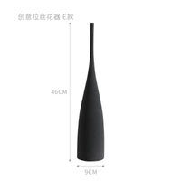 Tall black Jingdezhen modern minimalist handmade vase with a slender design, 46cm tall and 9cm wide, displayed with dimensions.